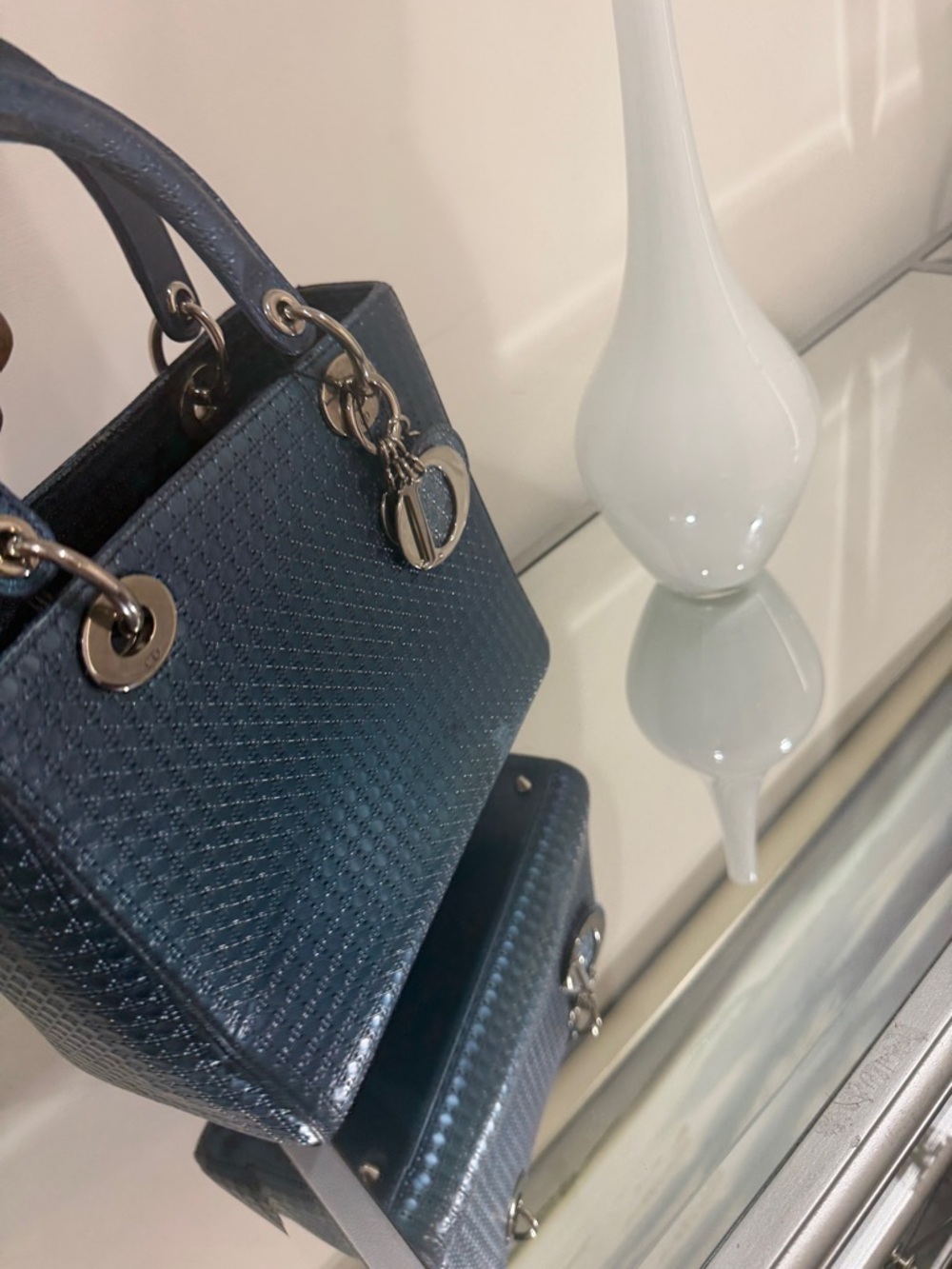 Authentic Patent metallic Lady Dior blue bag - Picture 8 of 16
